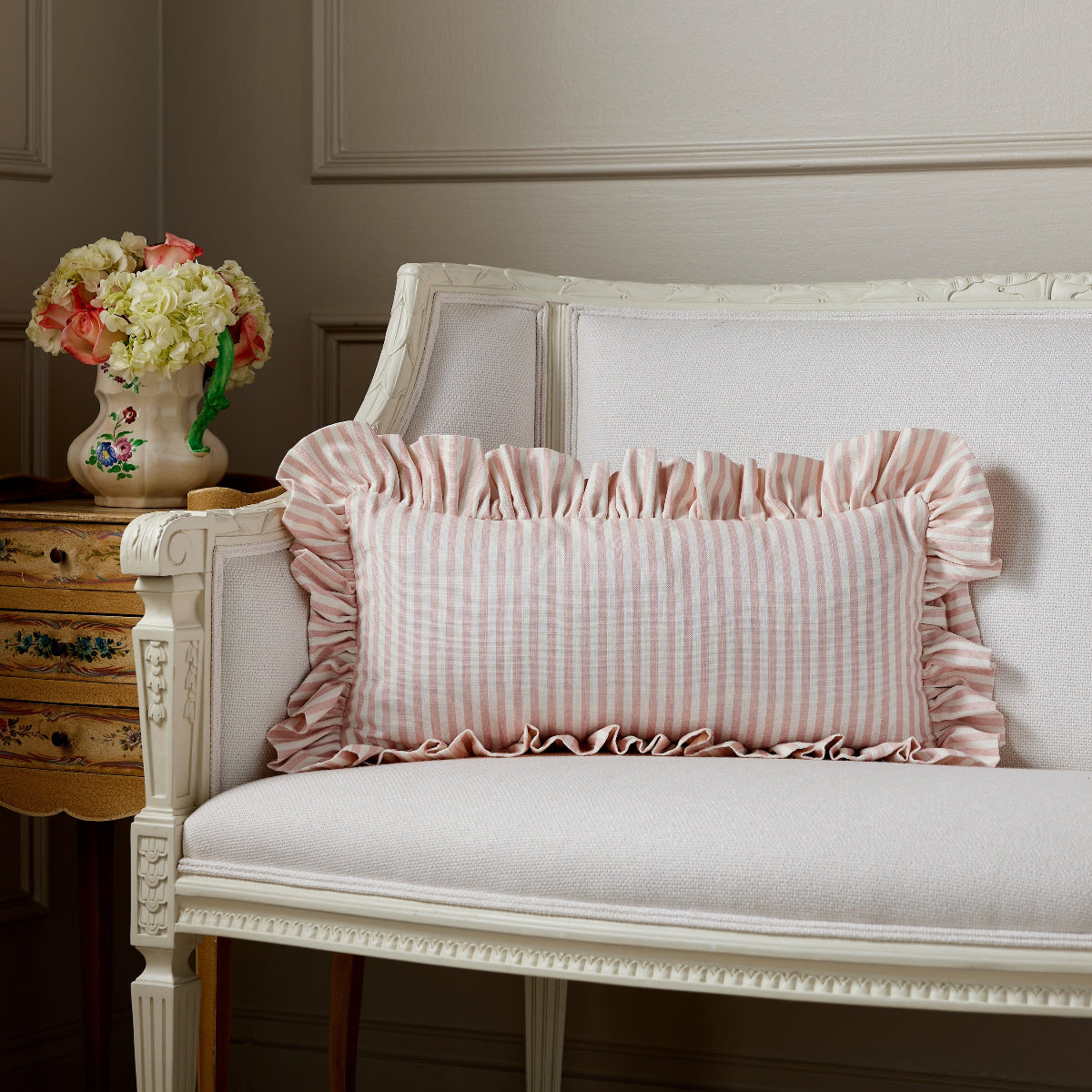 Carolina Stripe Frill Pillow in Pink Salt - Caitlin Wilson Designs