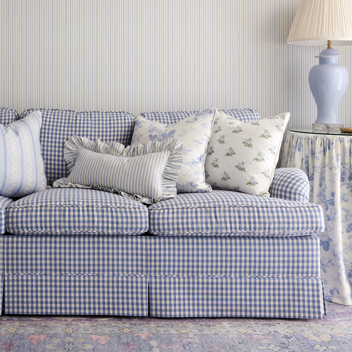 Carolina Stripe Frill Pillow in Atlantic Blue - Caitlin Wilson Designs