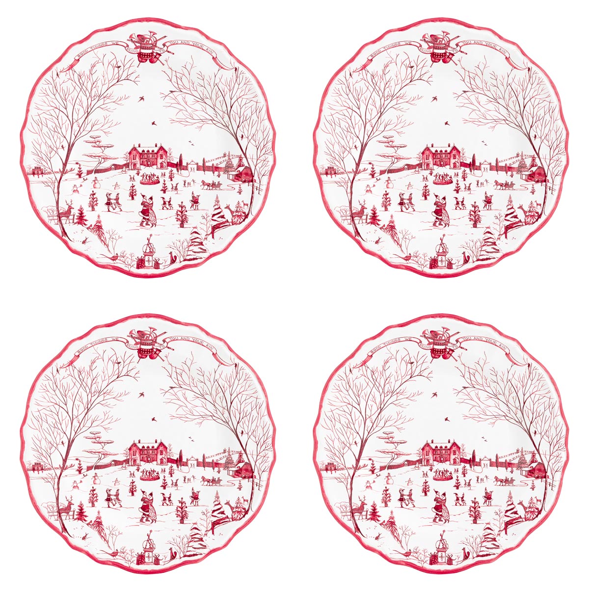 Country Estate Winter Frolic Melamine Dinner Plate, Set of 4 - Caitlin Wilson Designs