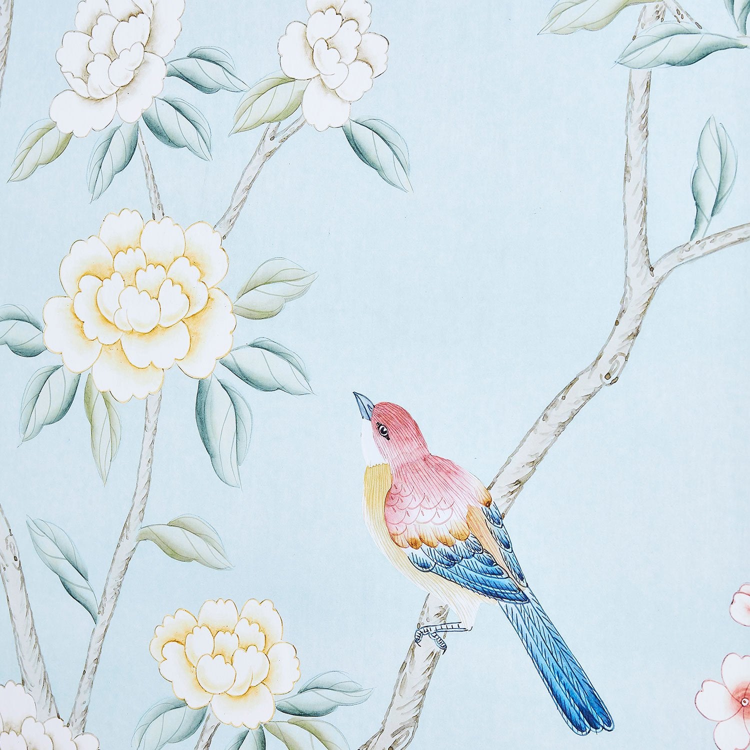 Colorful Colchester in Blue Chinoiserie Wallpaper Mural Details