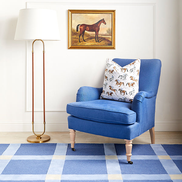 Horse & Jockey Pillow on Blue Chair