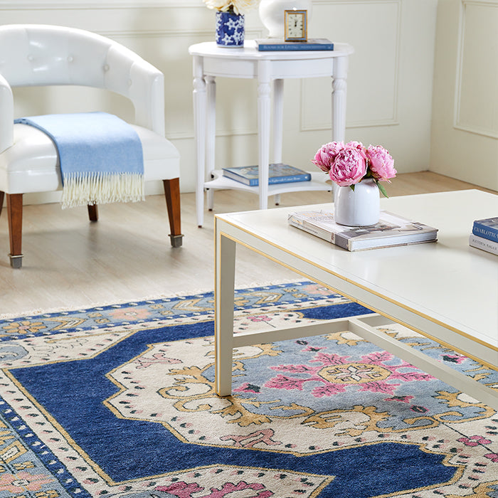 Navy Soleil Rug in Living Room