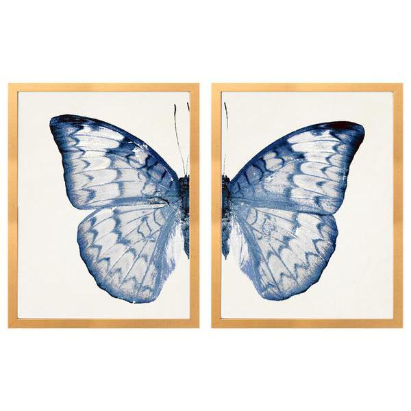 Split Blue Butterfly Art Print Dyptych