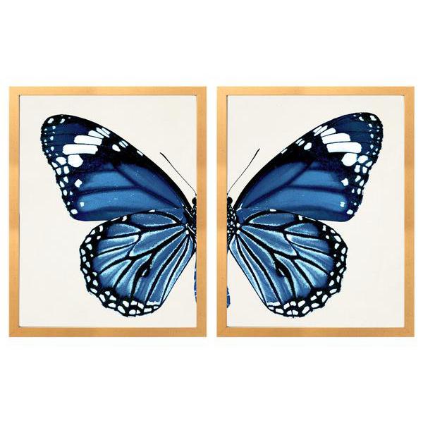 Split Monarch Blue Butterfly Diptych Art Print