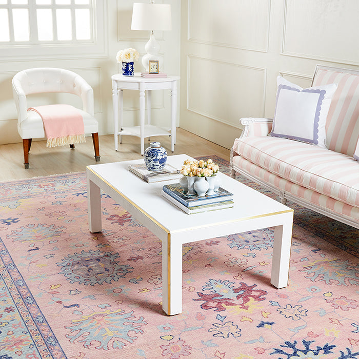 Living Room with Pink Ankara Pastel Rug