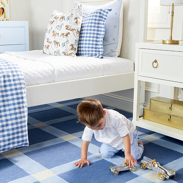 Boy Playing on Berwick Navy Rug