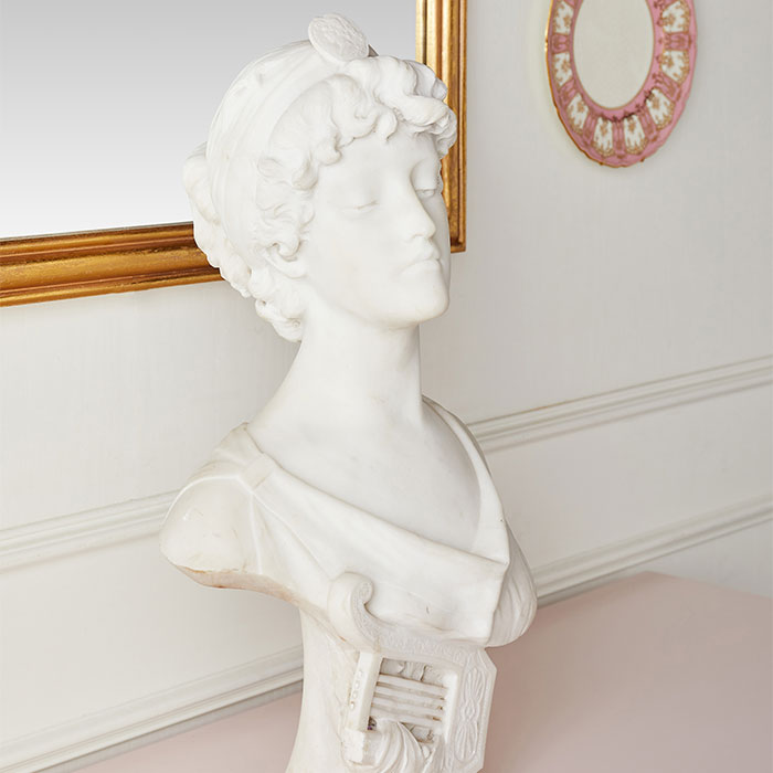 Pugi Carved Marble Bust, Signed