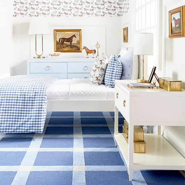Boy's Equestrian Bedroom with Berwick Checkered Navy Rug