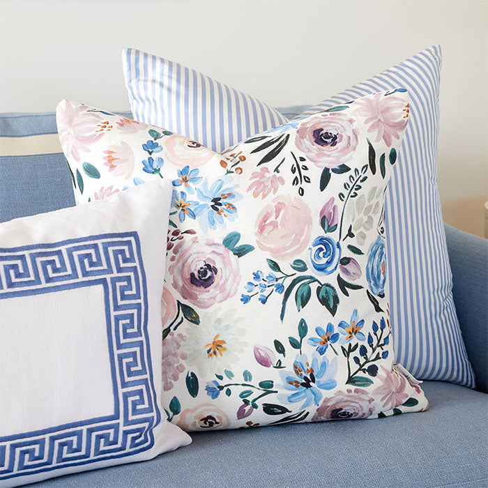 Fleur Print, Fog, Wool & Denim Pillow — Beth Miles Design