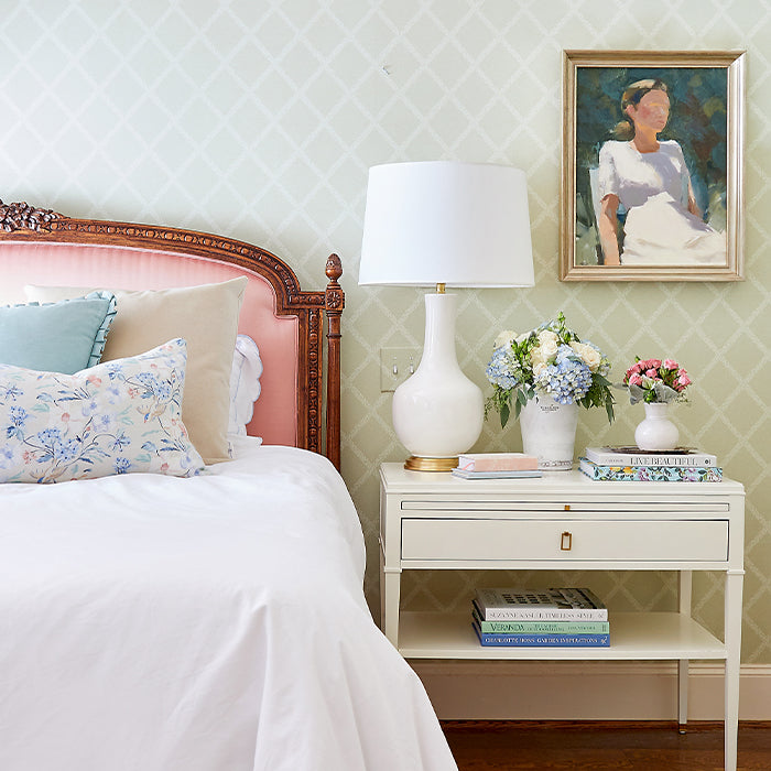 Cream Velvet Pillow in Bedroom