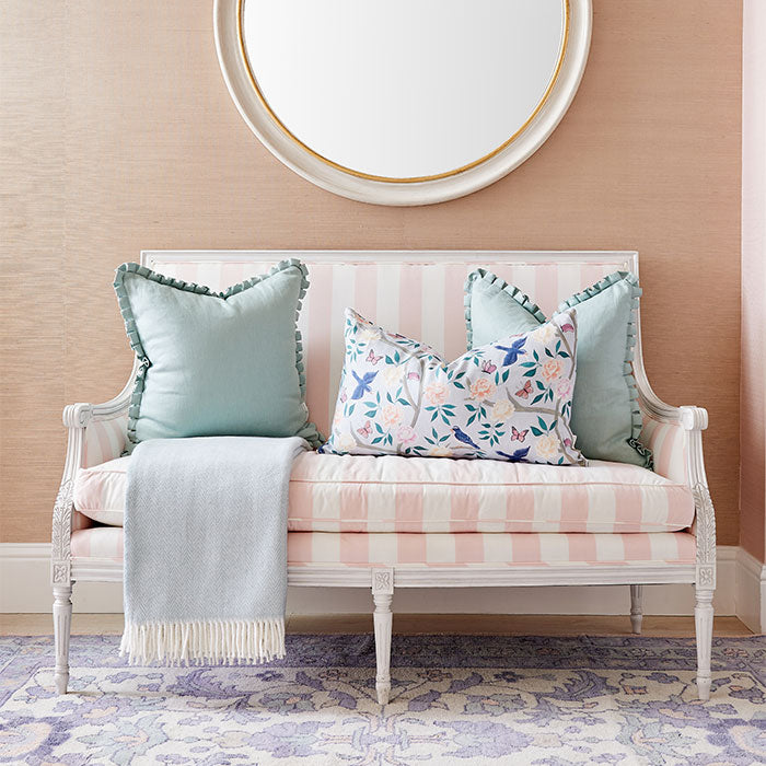 Soft Blue Chinoiserie Pillow in Living Room