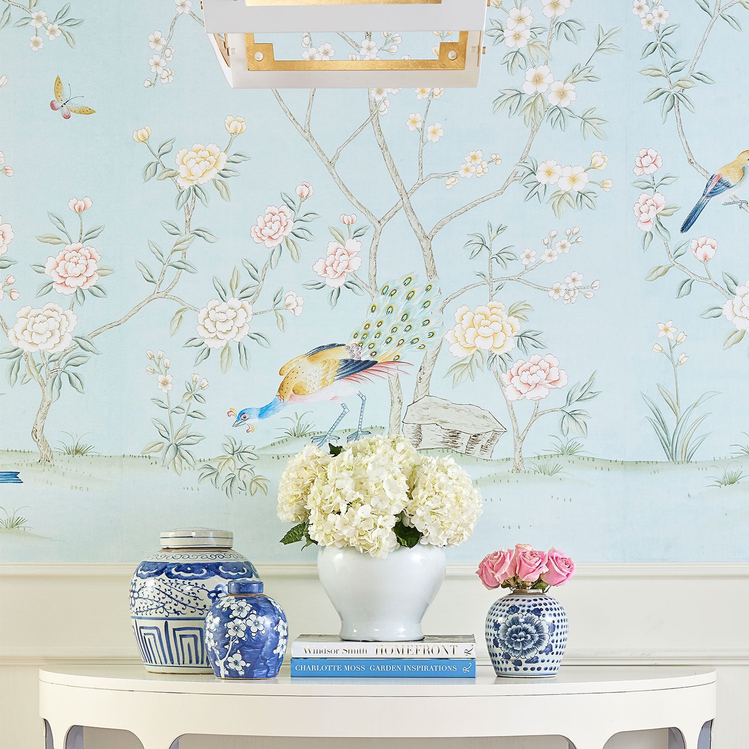 Colchester in Blue Chinoiserie Wallpaper Mural on Wall