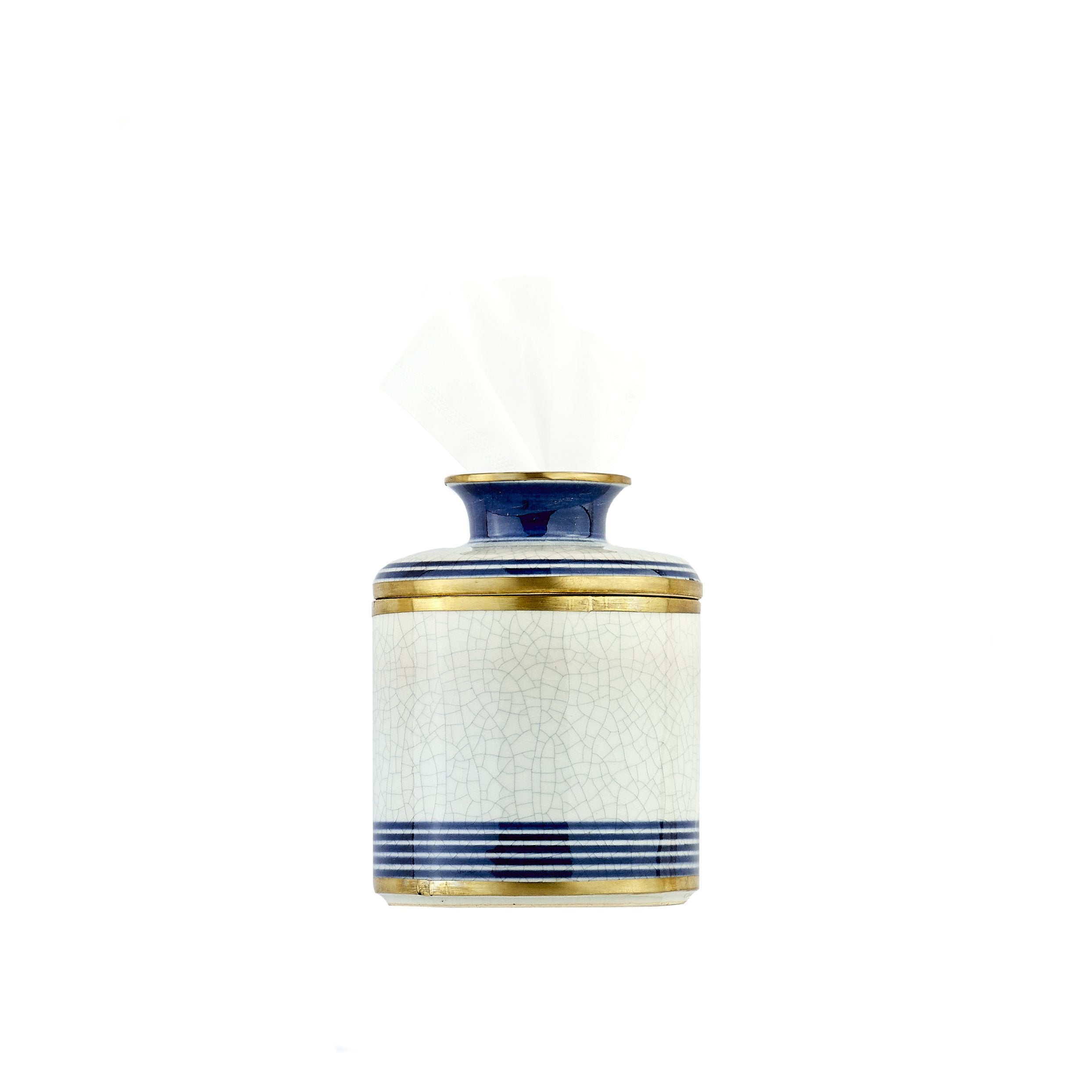 Blue & White Stripe Porcelain Tissue Holder