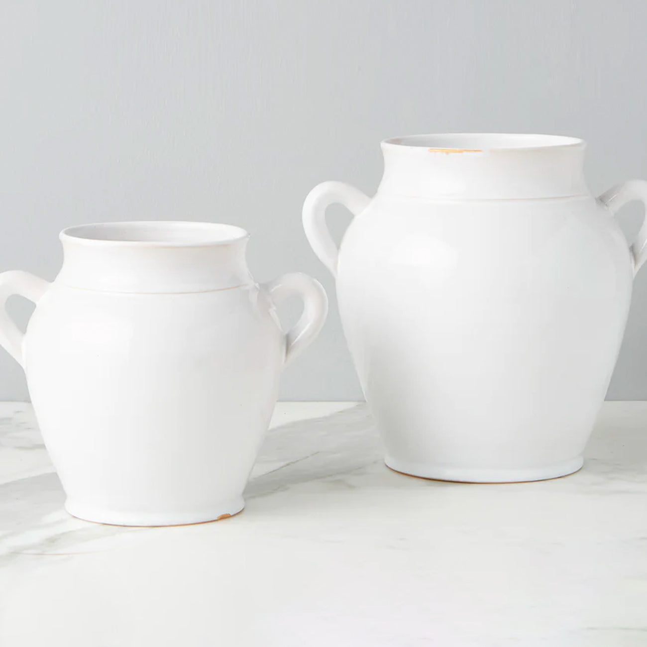 Large and Small White French Confit Pots