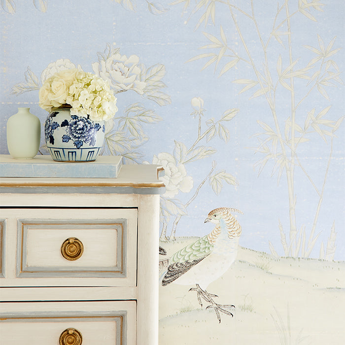 Vincennes Chinoiserie Wallpaper in French Blue in Room