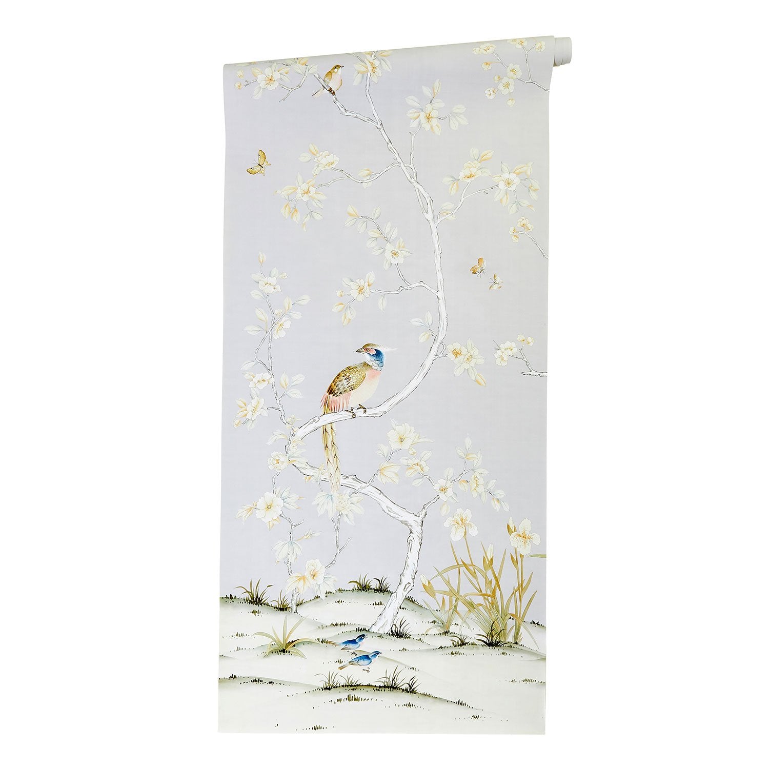 Traditional Chinoiserie Mural Wallpaper Carlisle Design in Dove on Roll