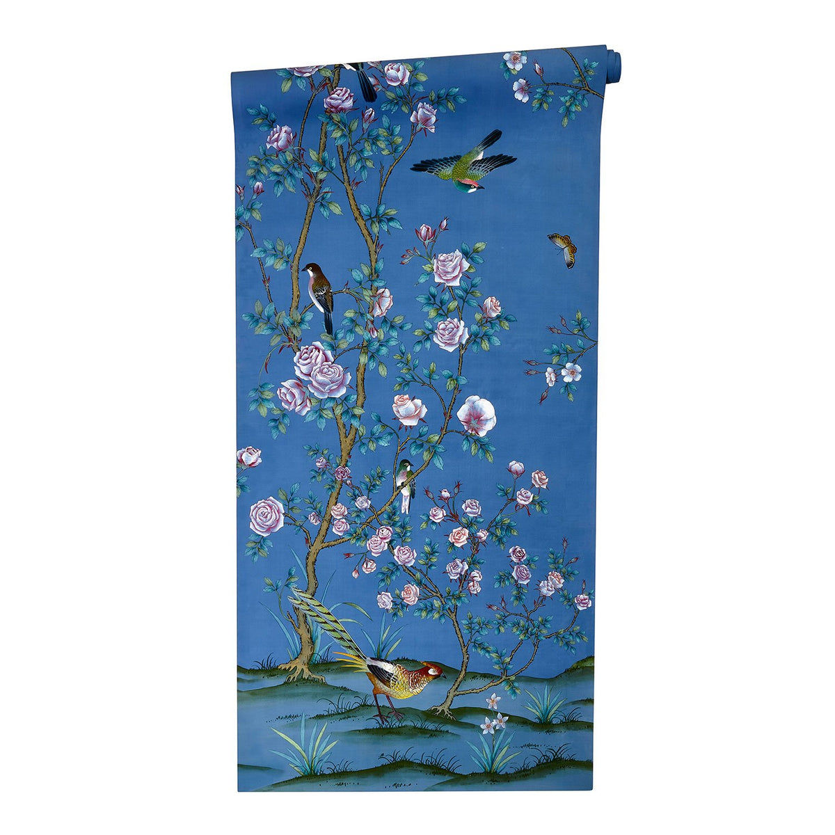 Chinoiserie Wallpaper Mural in Blue Canterbury Design on Roll