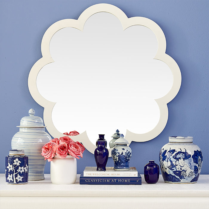 Poppy Scalloped Mirror in White