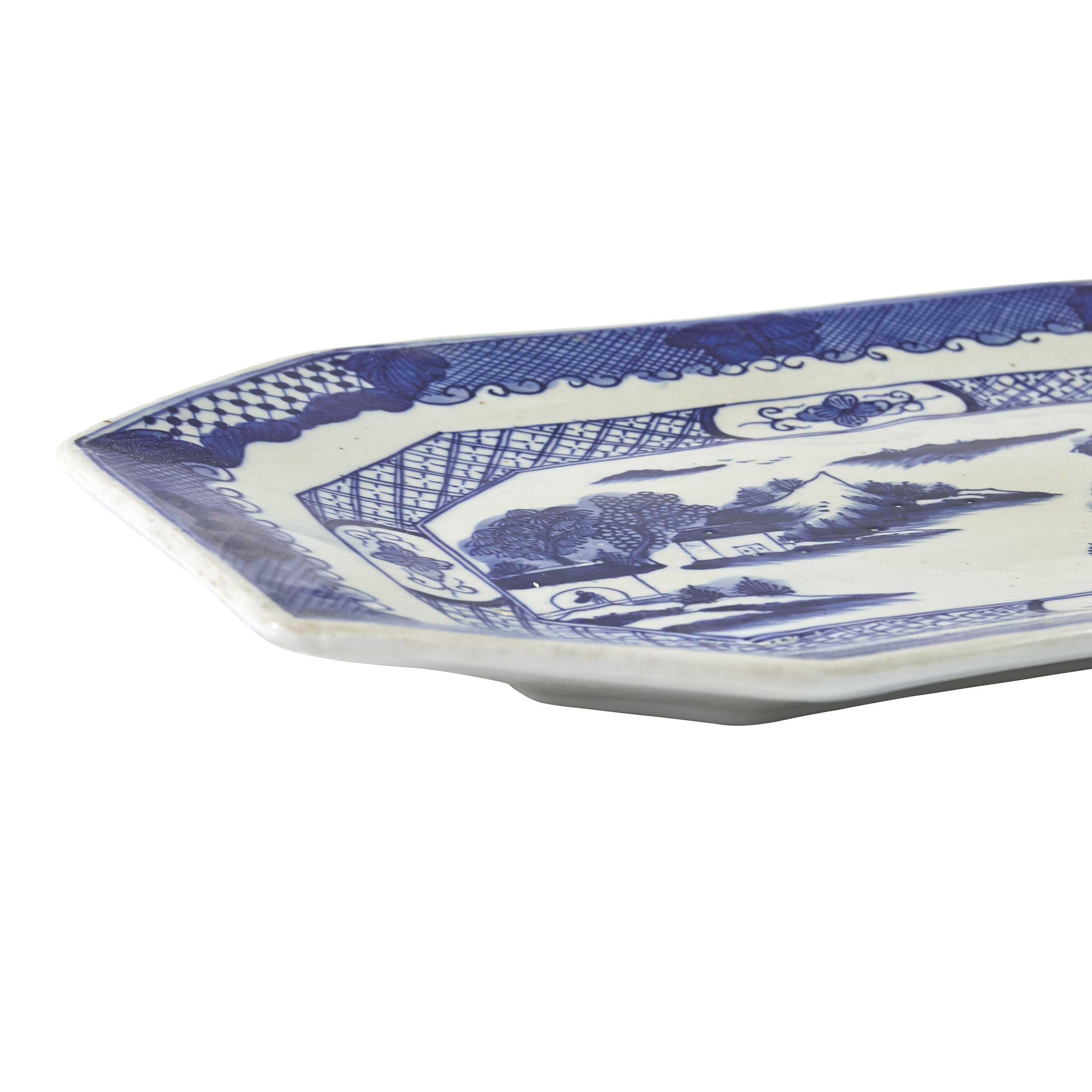 Detail of Decorative Blue and White Dish Hand-Painted in China