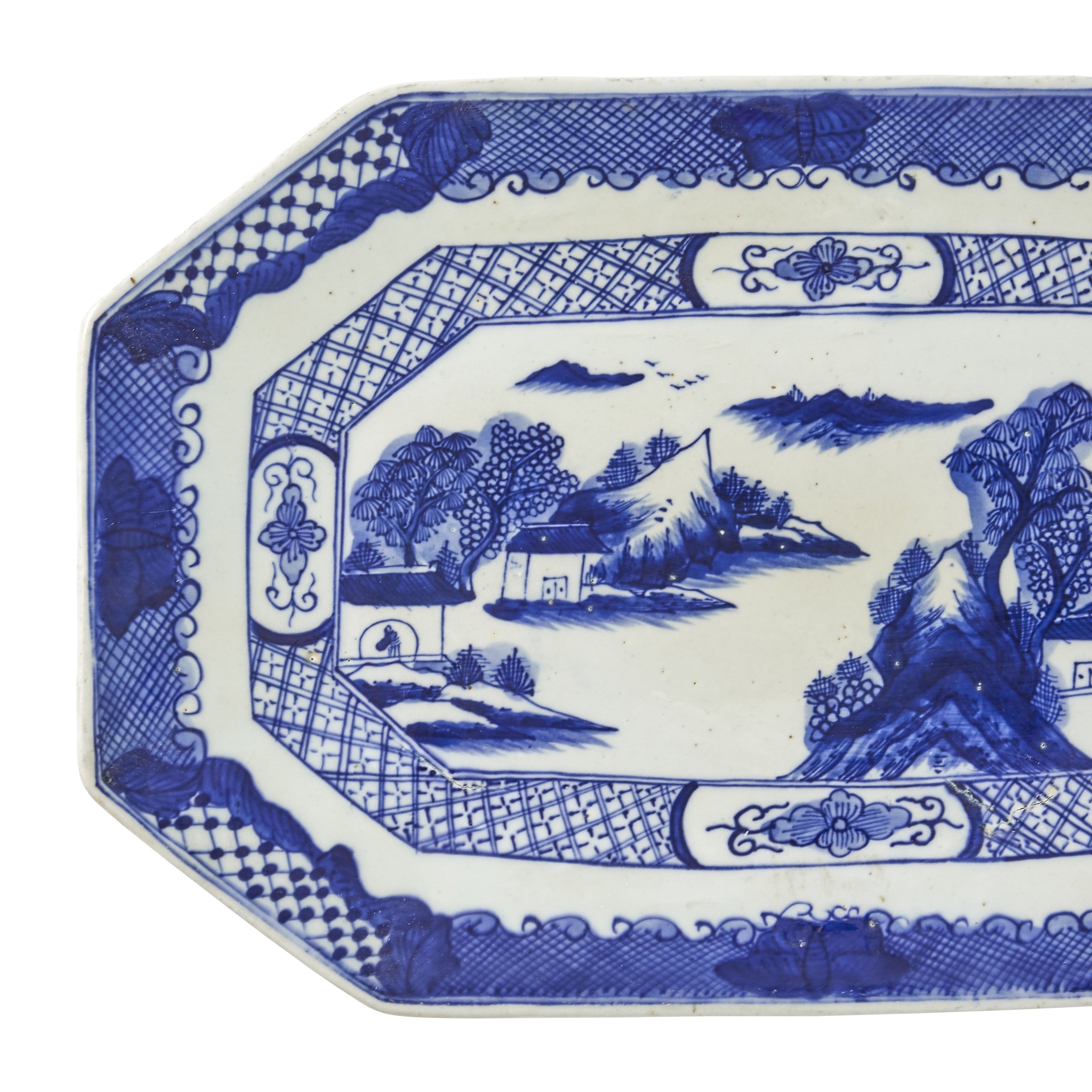 Top View of Decorative Blue and White Hand-Painted Dish 