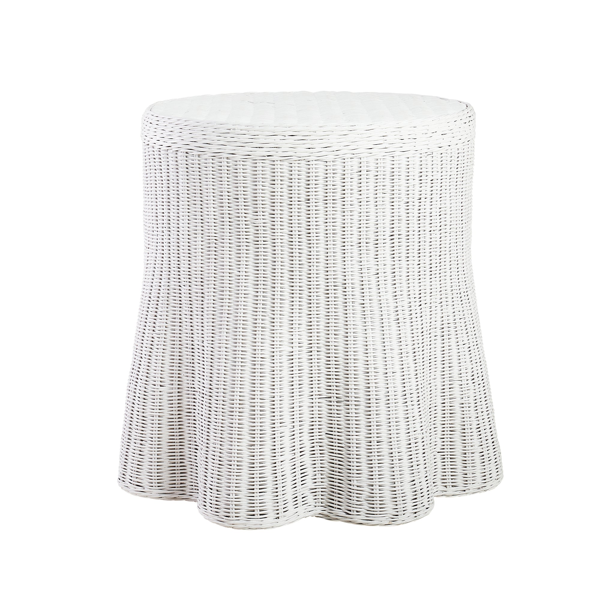 Round Scallop Skirted Side Table in White