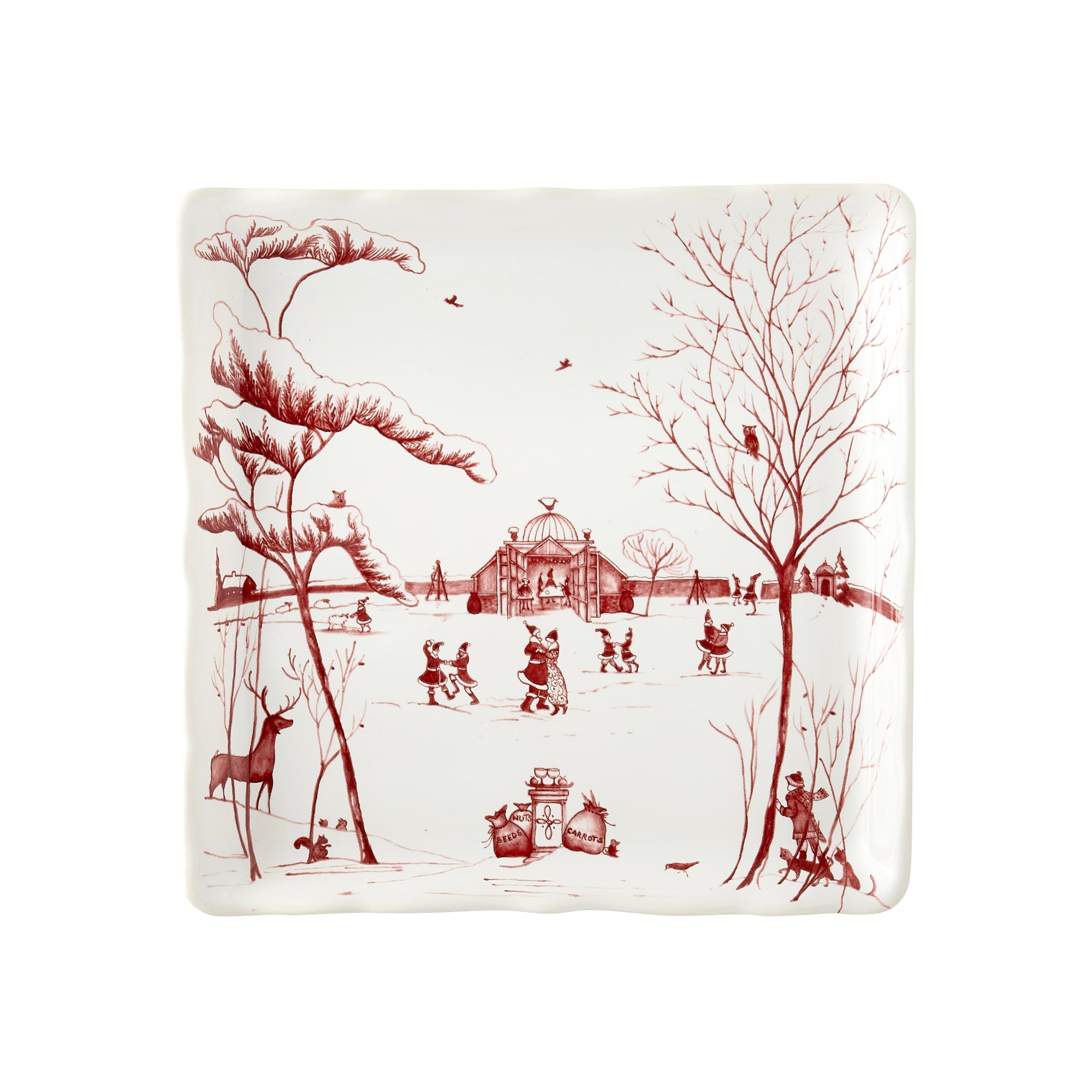 Country Estate Winter Frolic Ruby "Mr. & Mrs. Claus" Sweets Tray