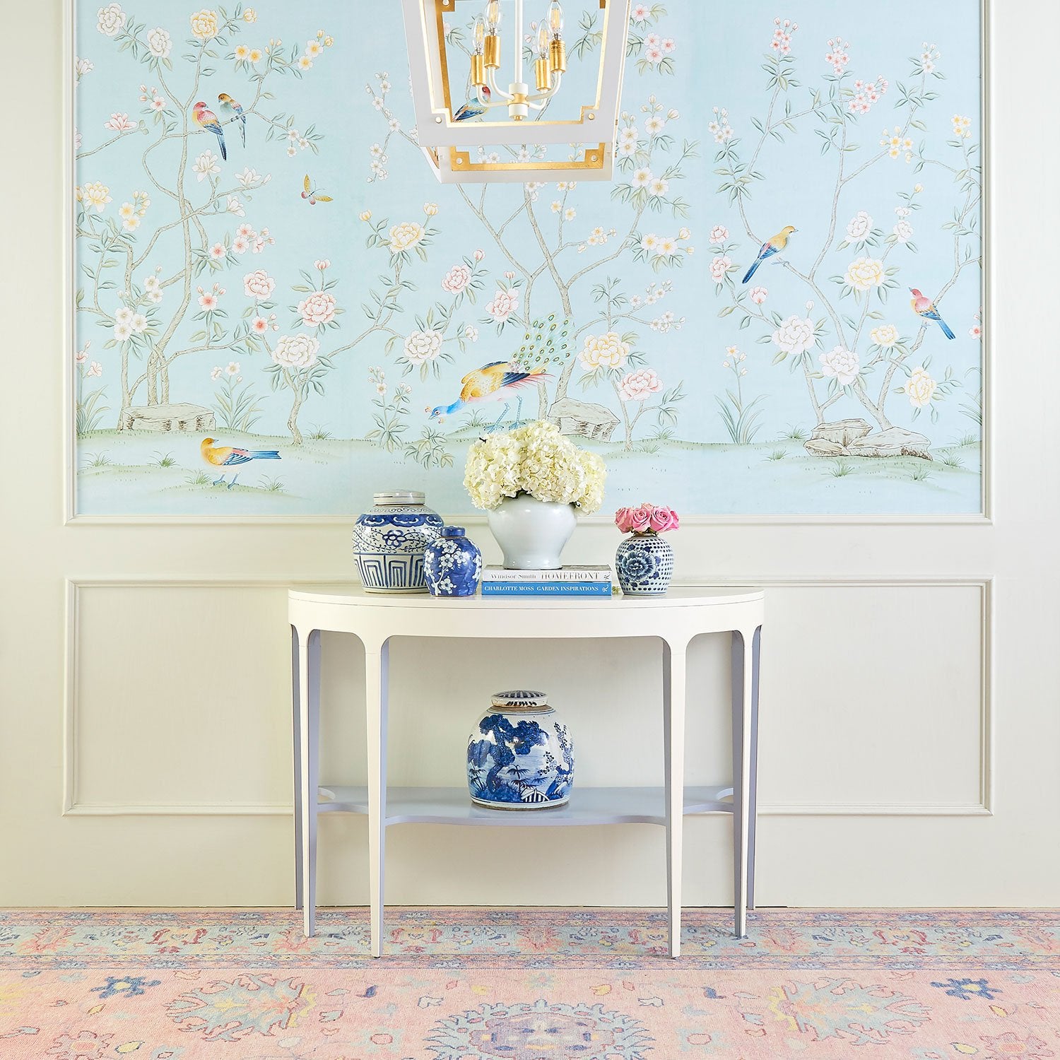 Colchester in Blue Chinoiserie Wallpaper in Entry Hall
