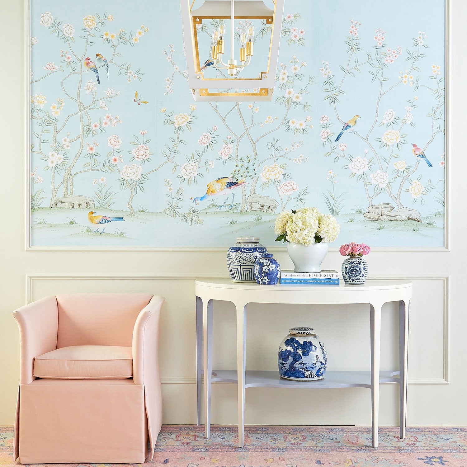 Colchester in Blue Chinoiserie Wallpaper in Room