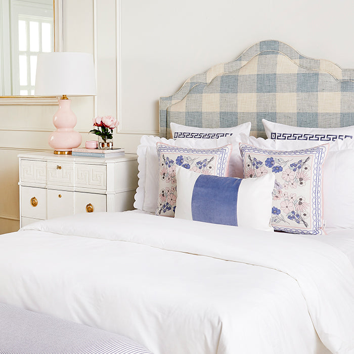 Velvet Broad Eventide Blue Stripe Pillow on Bed