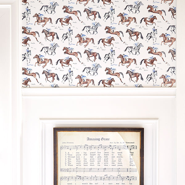 Detail of Horse & Jockey Equestrian Wallpaper in Boy's Room