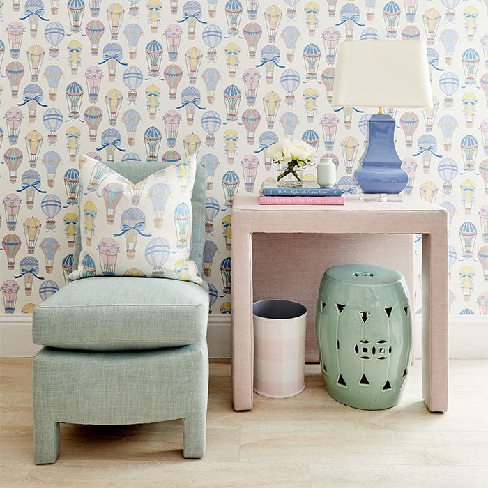 Dreamy Day Wallpaper with Pastel Hot Air Balloons in Child's Room