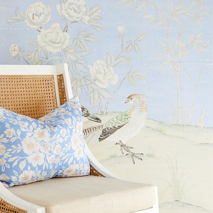 Vincennes Traditional Chinoiserie Wallpaper in French Blue on Wall
