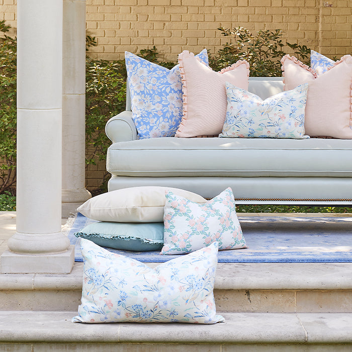 Outdoor Seating with Beth Box Pleat Pillow in Peach