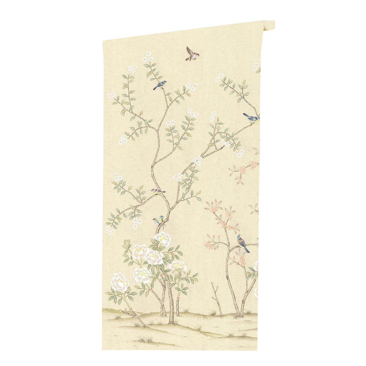Chinoiserie Abingdon Wallpaper in Cream Floral Mural on Roll
