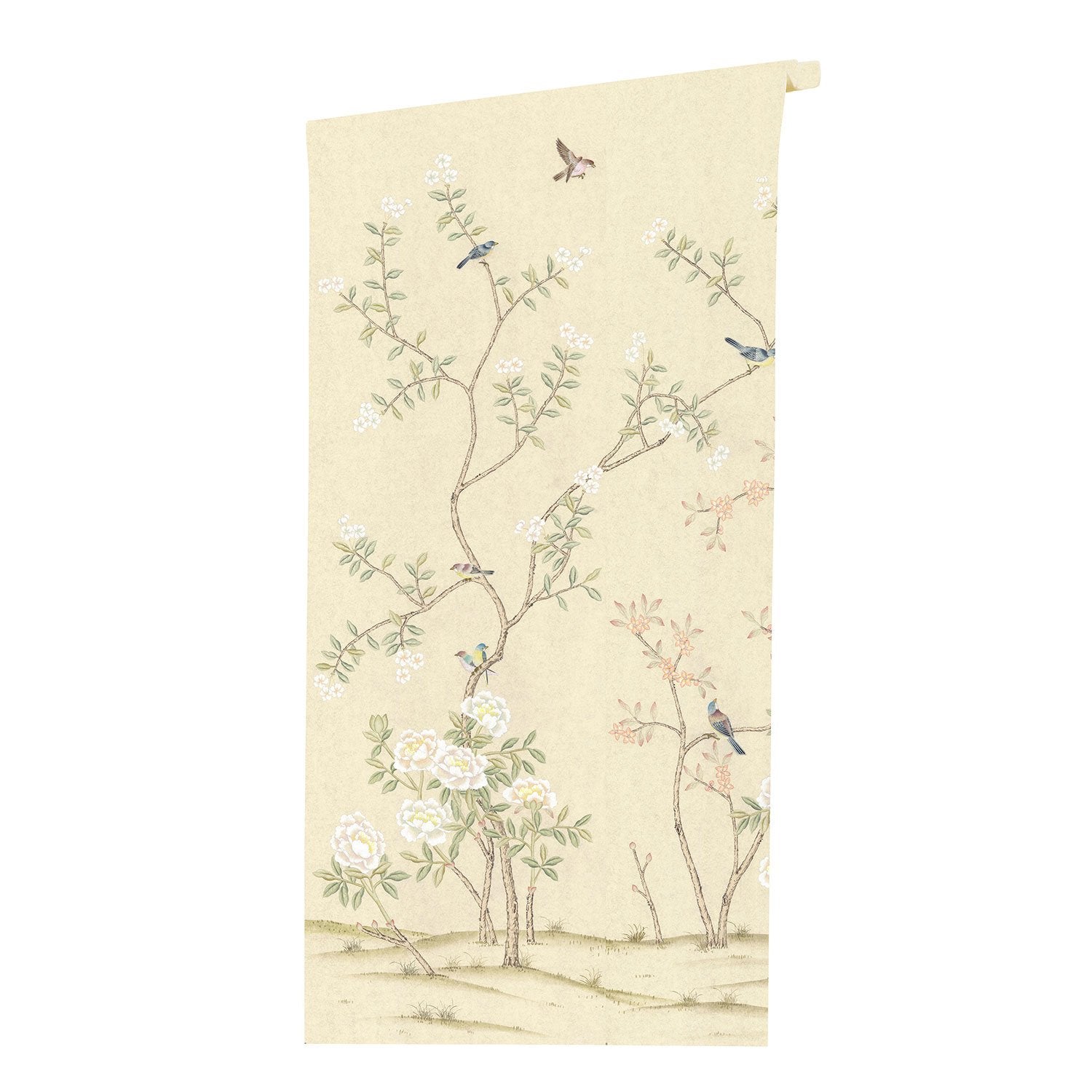 Chinoiserie Abingdon Wallpaper in Cream Floral Mural on Roll