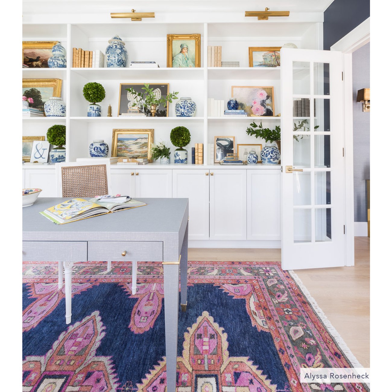 Kismet Wool Area Rug in Navy in Home Office