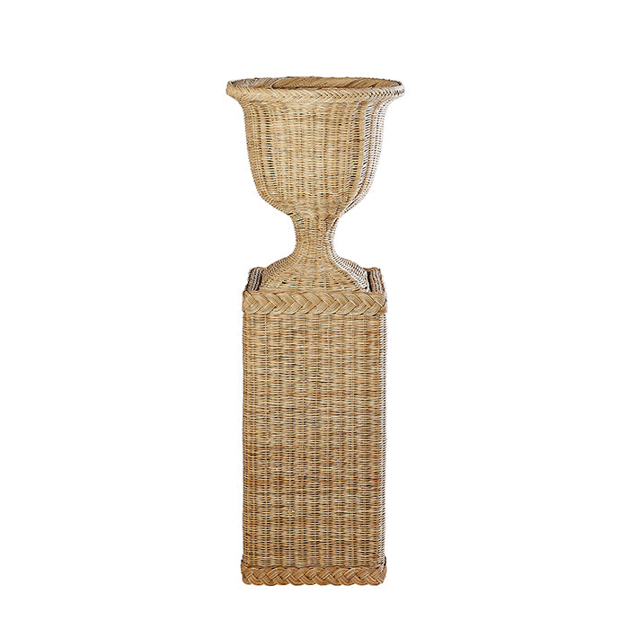 Woven Planter on Wicker Pedestal