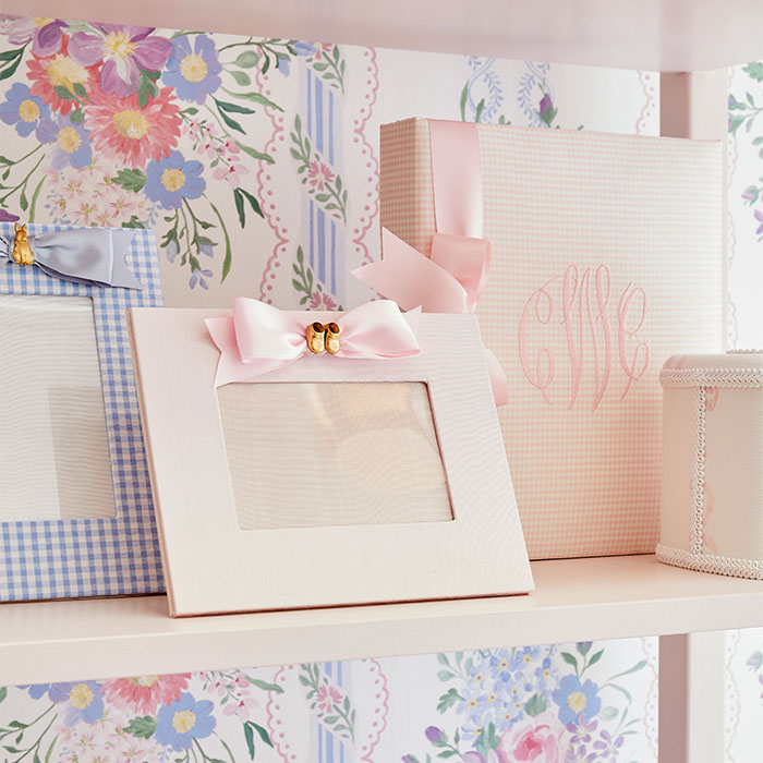 Monogrammed Bébé Book in Blush Gingham with Pink Ribbon