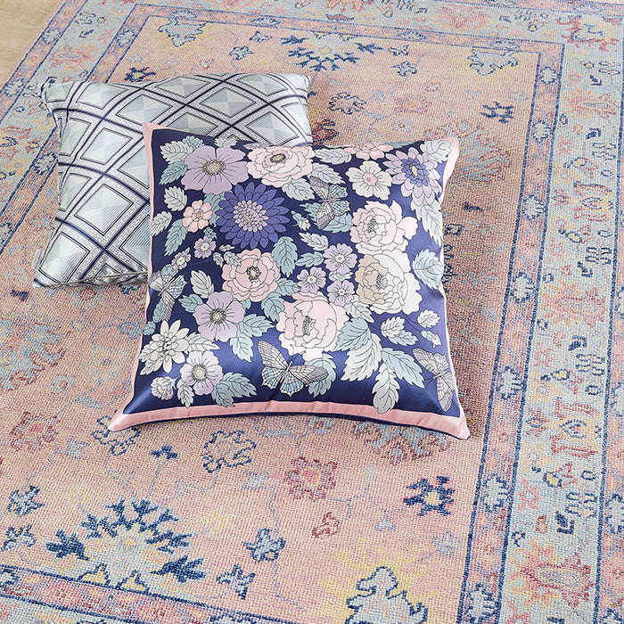 Ankara Pastel Rug with Floral Pillows