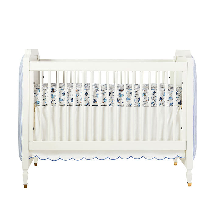 Brighton Crib in White with French Striped Fabric Sides