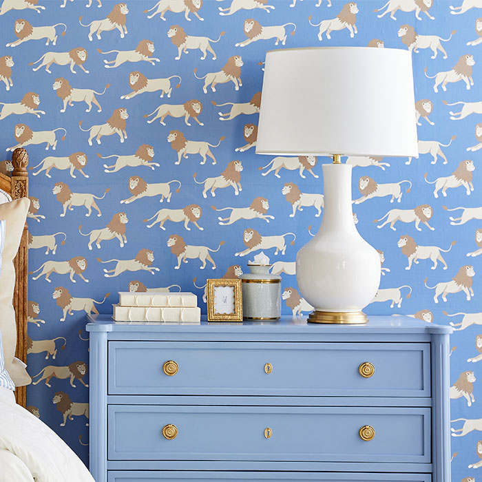 Leopold Animal Wallpaper in Royal Blue in Kid's Room