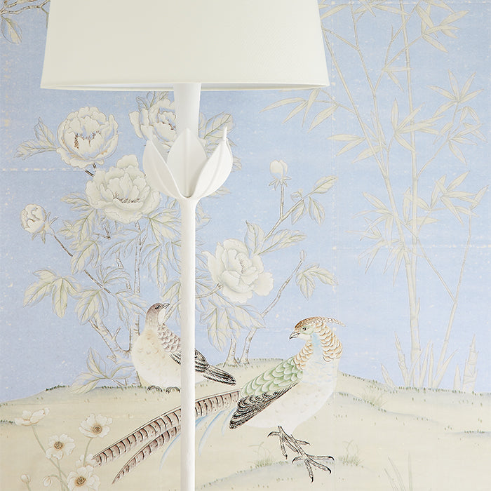Vincennes Chinoiserie Wallpaper in French Blue with Lamp