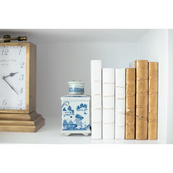White Parchment Decorative Book Set on Shelf