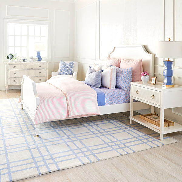 French Blue Tufted Livingston Area Rug in Bedroom