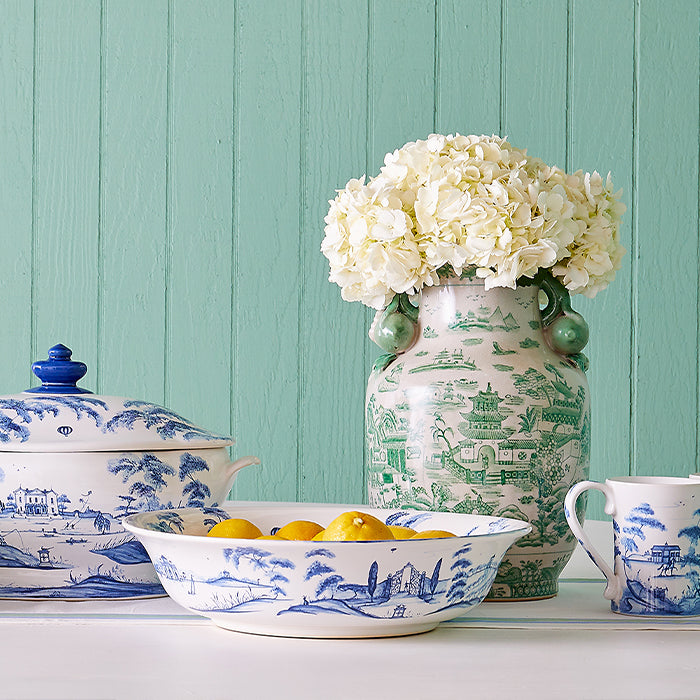 Dining Room with Country Estate Delft Blue Tureen and Juliska Serving Ware