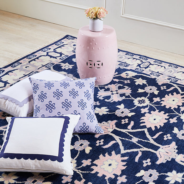 Minuet Rug in Navy with Coordinating Pillows