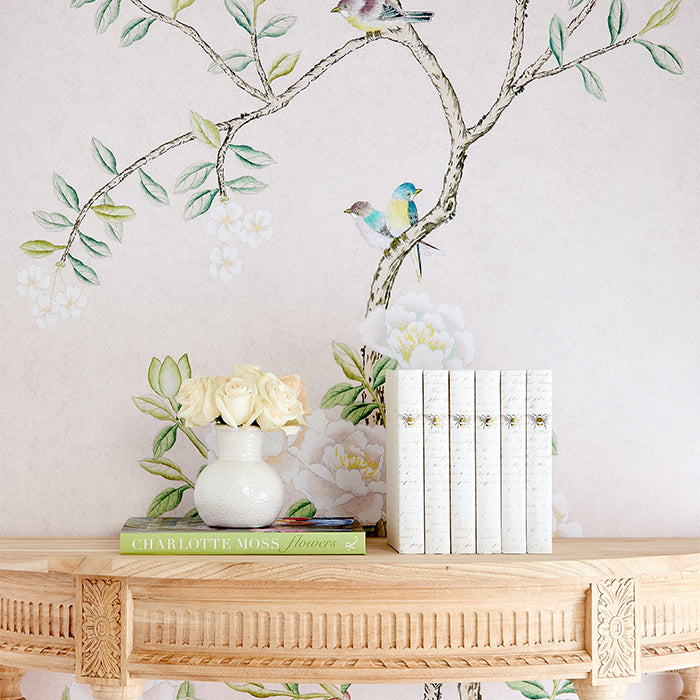Abingdon Chinoiserie Mural Wallpaper in Lilac on Wall