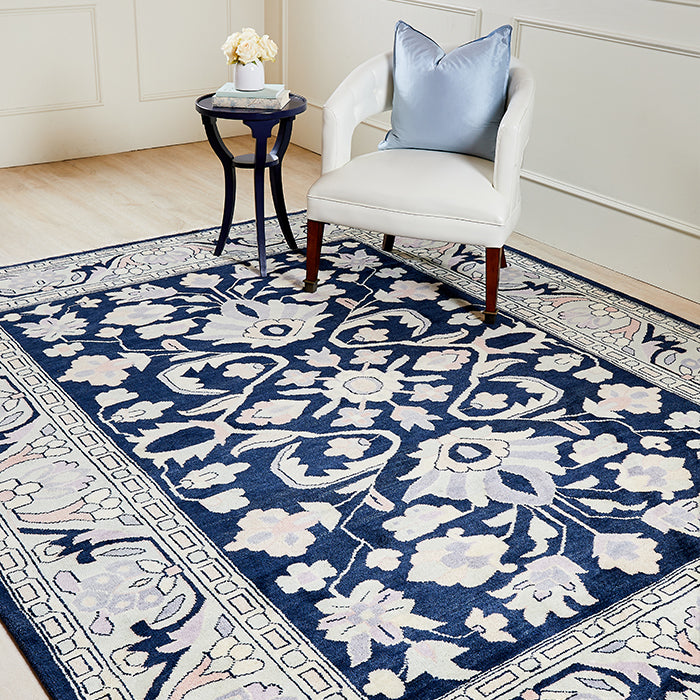 Bold Navy Floral Farah Rug in Bayberry
