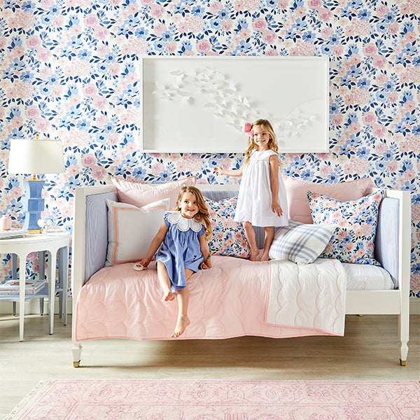 Kids Room with Ava Rose Botanical Wallpaper Design Accent Wall