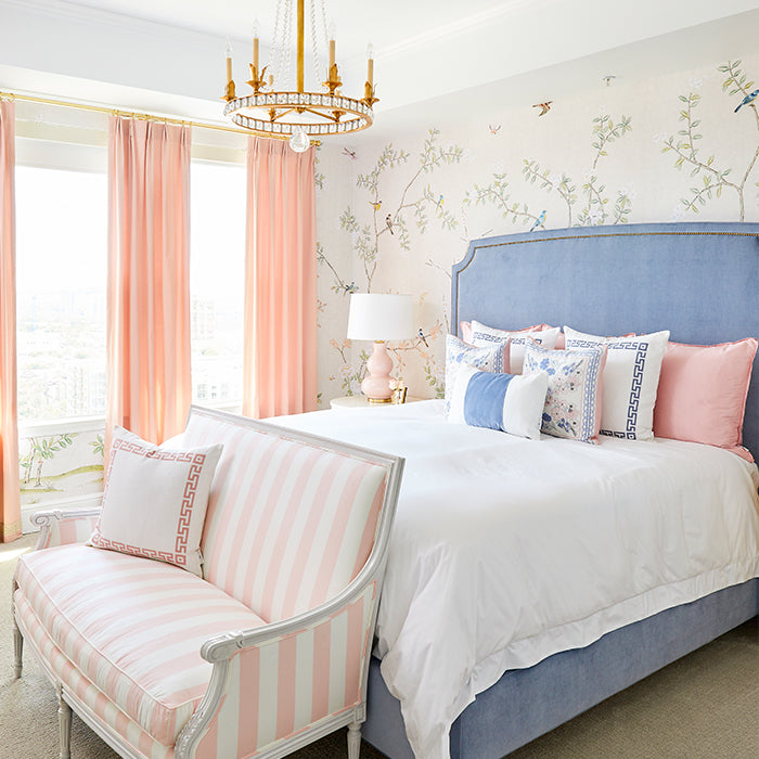Velvet Broad Eventide Blue Stripe Pillow in Bedroom